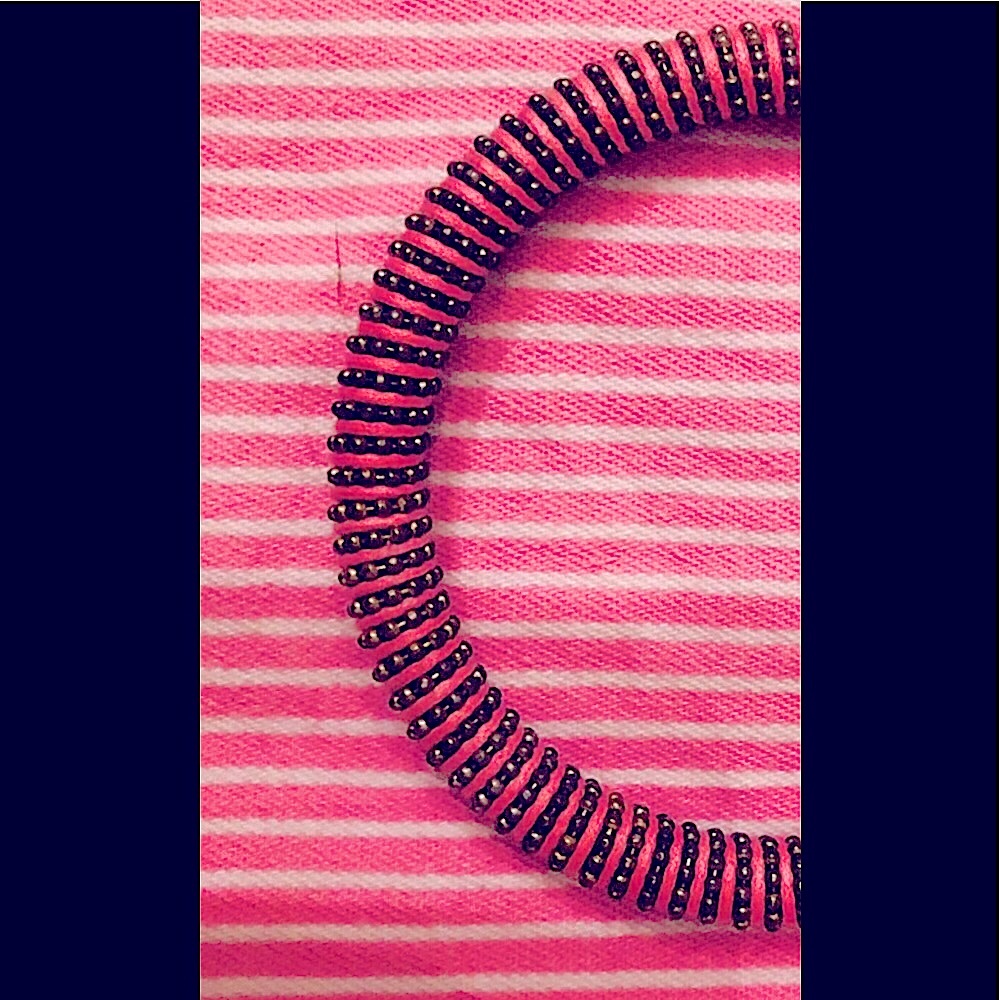 Bright Pink Tiny Silver Beaded Bangle Bracelet Vi… - image 2